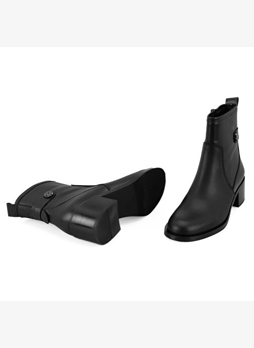 Mayla Siyah Kadın Fermuarlı Topuklu Deri Bot - Görsel 7
