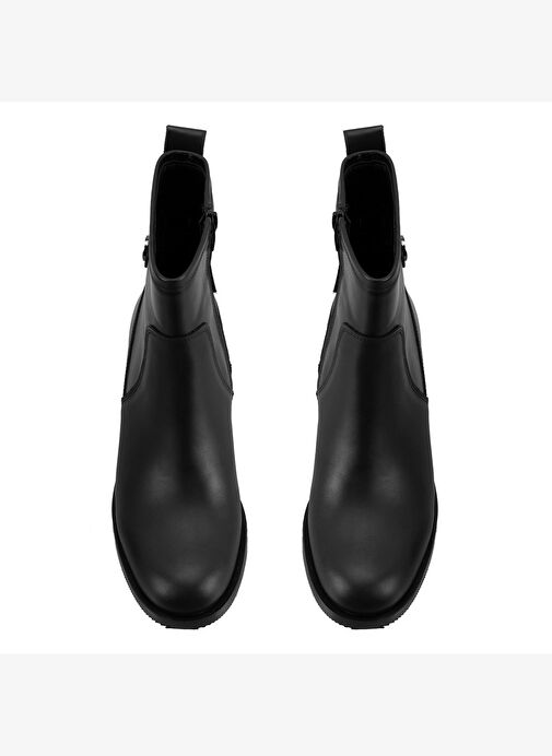 Mayla Siyah Kadın Fermuarlı Topuklu Deri Bot - Görsel 8