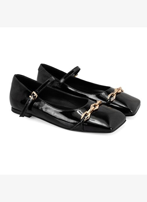 Kadın Siyah Mary Jane Deri Babet - Görsel 3