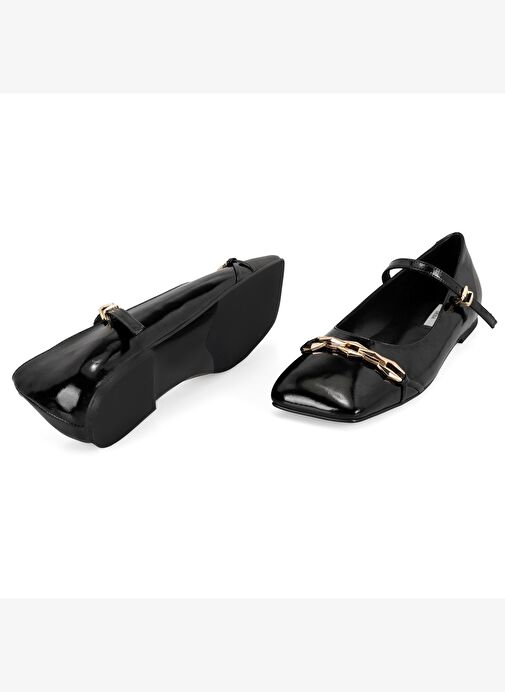 Kadın Siyah Mary Jane Deri Babet - Görsel 9