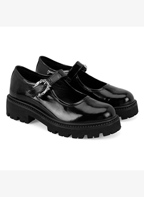 Kadın Siyah Ayarlanabilir Tokalı Deri Günlük Ayakkabı - Görsel 2