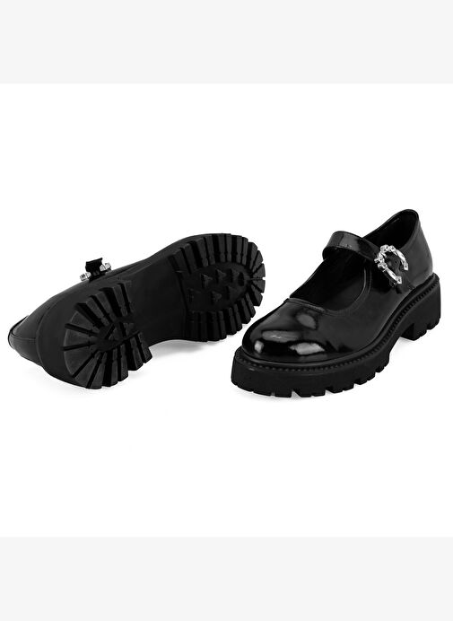 Kadın Siyah Ayarlanabilir Tokalı Deri Günlük Ayakkabı - Görsel 5