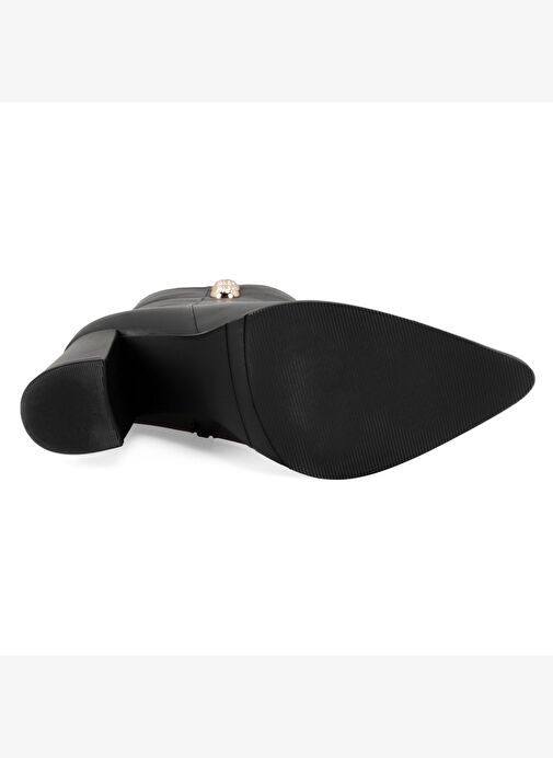 Kadın Siyah Metal Aksesuarlı Deri Topuklu Bot - Görsel 4