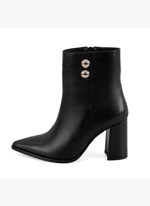 Kadın Siyah Metal Aksesuarlı Deri Topuklu Bot - Görsel 5