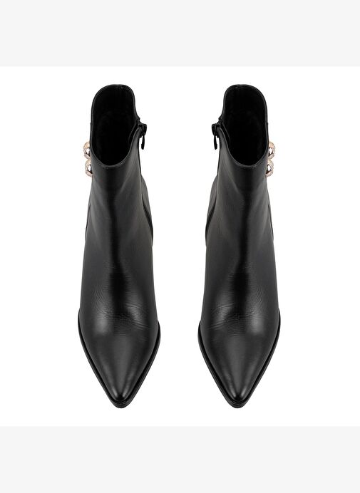 Kadın Siyah Metal Aksesuarlı Deri Topuklu Bot - Görsel 6