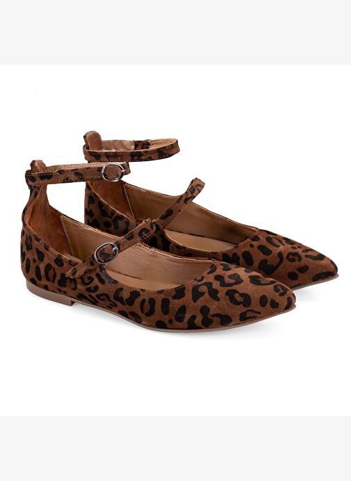 Kadın Kahve Leopar Mary Jane Deri Babet - Görsel 2