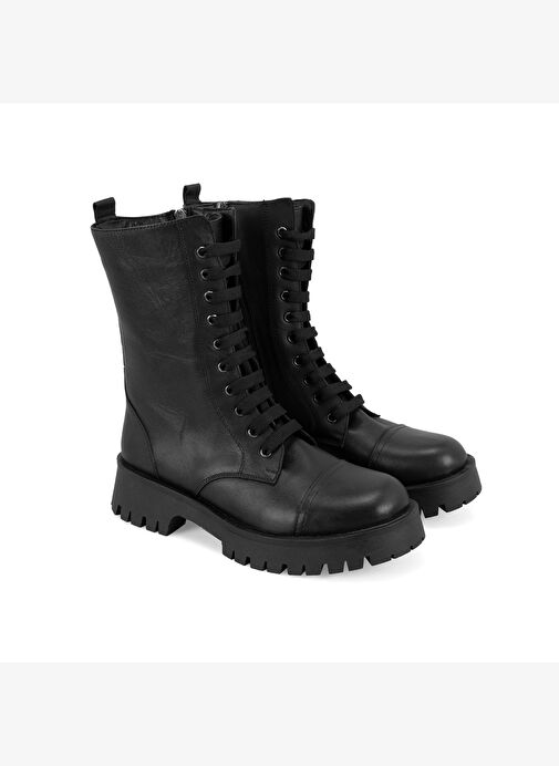 Kadın Siyah Deri Bot - Görsel 2