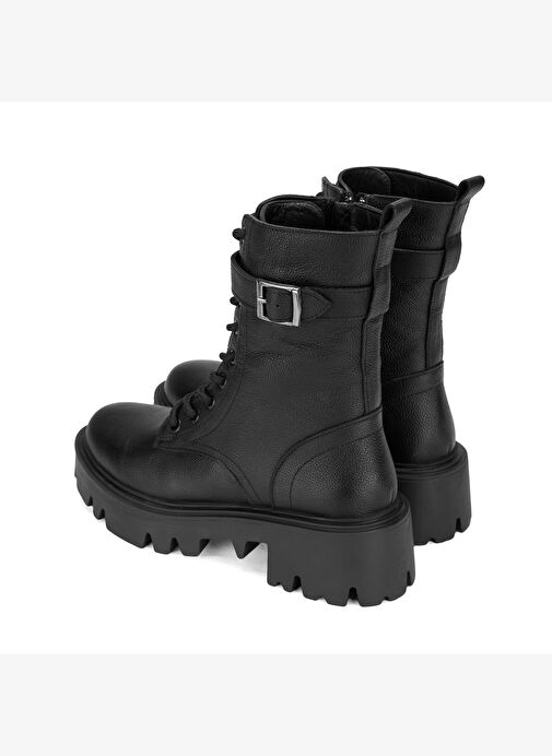 Kadın Siyah Bağcıklı Deri Postal Bot - Görsel 8