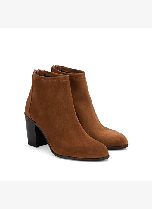 Kadın Taba Fermuarlı Topuklu Süet Bot - Görsel 2