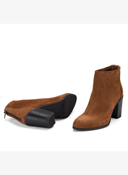 Kadın Taba Fermuarlı Topuklu Süet Bot - Görsel 6
