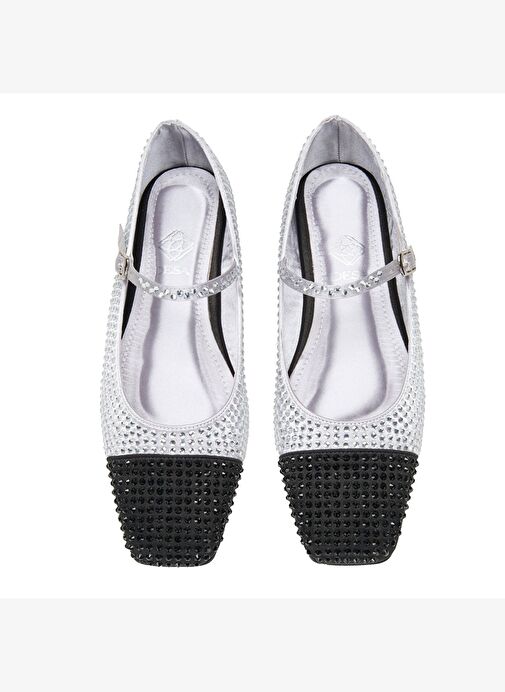 Kadın Gümüş Parlak Taş Detaylı Mary Jane Babet - Görsel 8