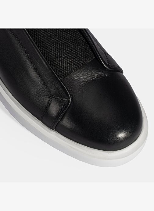 Siyah Erkek Lastik Detaylı Deri Günlük Ayakkabı - Görsel 7