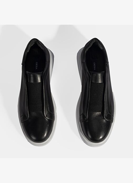 Siyah Erkek Lastik Detaylı Deri Günlük Ayakkabı - Görsel 8