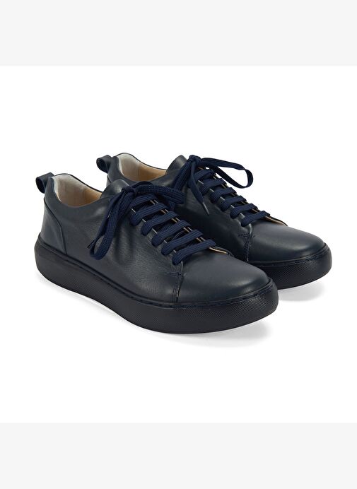 Kadın Lacivert Deri Spor Ayakkabı - Görsel 3