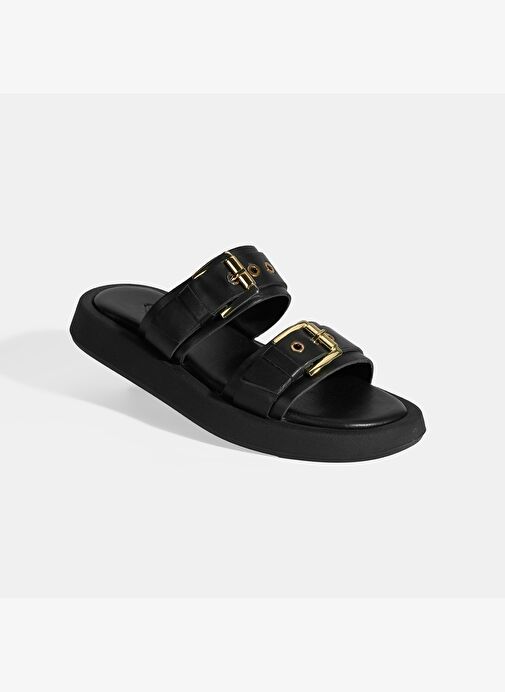 Kadın Siyah Toka Detaylı Deri Terlik - Görsel 6