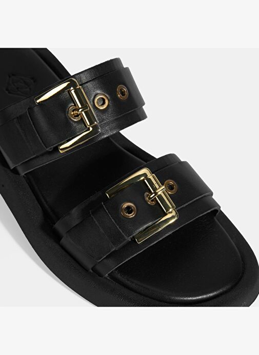 Kadın Siyah Toka Detaylı Deri Terlik - Görsel 7