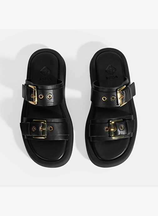 Kadın Siyah Toka Detaylı Deri Terlik - Görsel 8