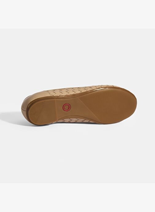 Kadın Pudra Örgü Detaylı Fiyonklu Deri Babet - Görsel 5