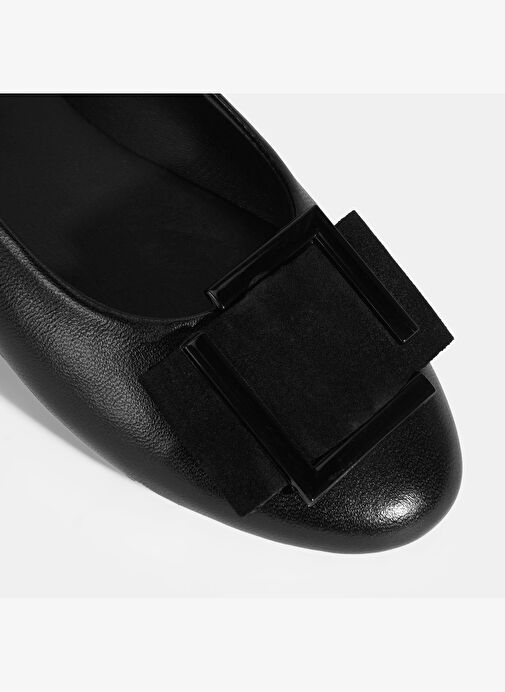 Kadın Siyah Tokalı Deri Babet - Görsel 7