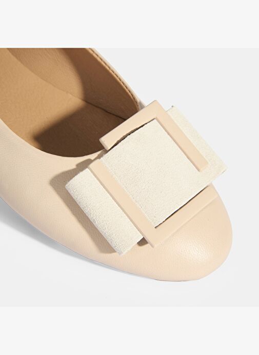 Kadın Krem Tokalı Deri Babet - Görsel 7