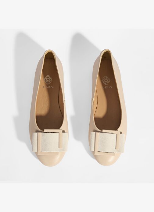 Kadın Krem Tokalı Deri Babet - Görsel 8