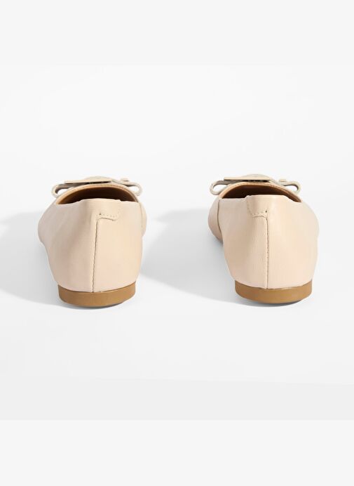 Kadın Krem Tokalı Deri Babet - Görsel 9