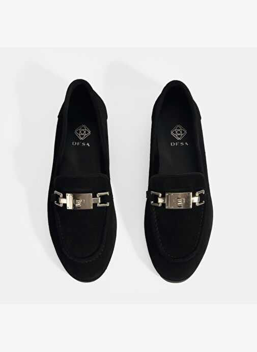 Kadın Siyah Kilit Aksesuarlı Slip-On Süet Loafer - Görsel 6