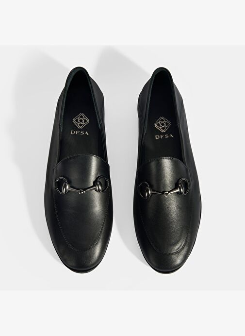 Siyah Kadın Toka Aksesuarlı Deri Loafer - Görsel 8