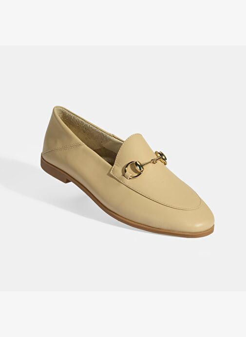 Bej Kadın Toka Aksesuarlı Deri Loafer - Görsel 6