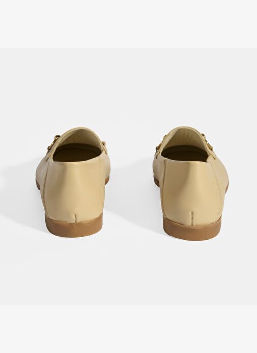 Bej Kadın Toka Aksesuarlı Deri Loafer - Görsel 9