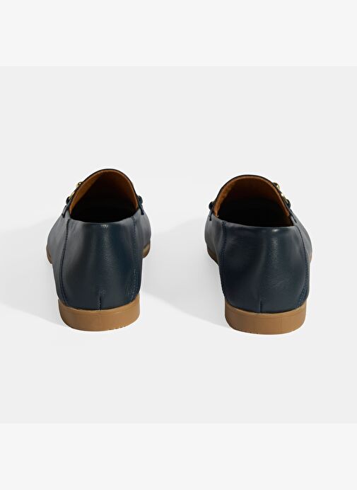 Lacivert Kadın Toka Aksesuarlı Deri Loafer - Görsel 9