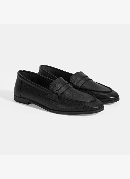 Kadın Siyah Slip-On Deri Loafer - Görsel 3