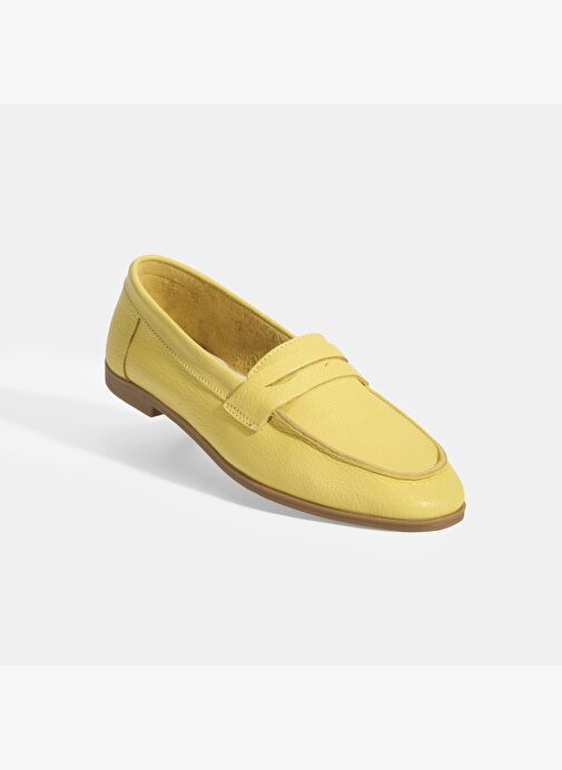 Kadın Sarı Slip-On Deri Loafer - Görsel 9