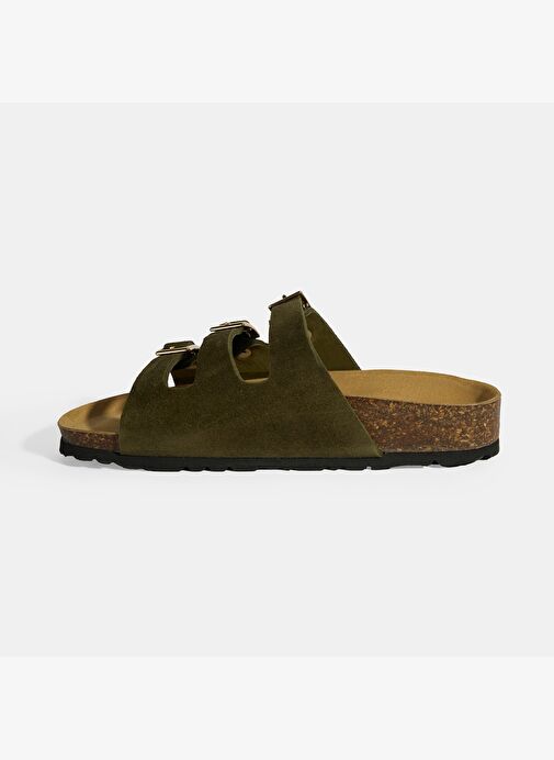 Haki Kadın Toka Detaylı Süet Terlik - Görsel 4