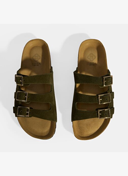 Haki Kadın Toka Detaylı Süet Terlik - Görsel 8