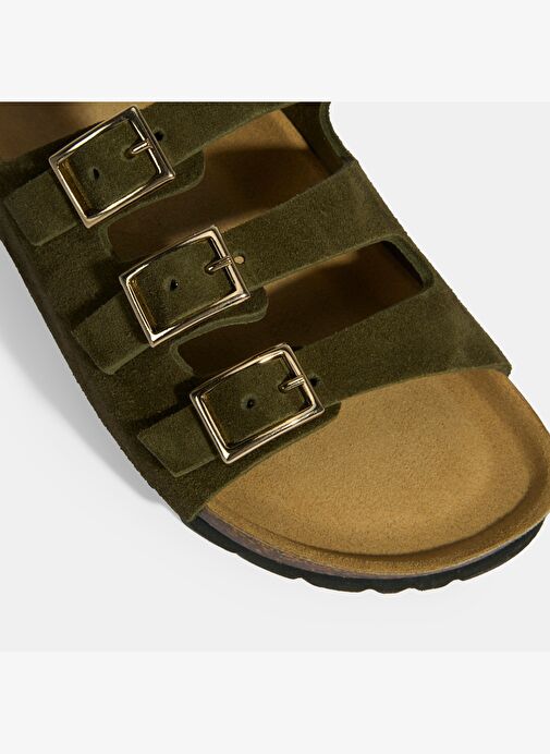 Haki Kadın Toka Detaylı Süet Terlik - Görsel 9