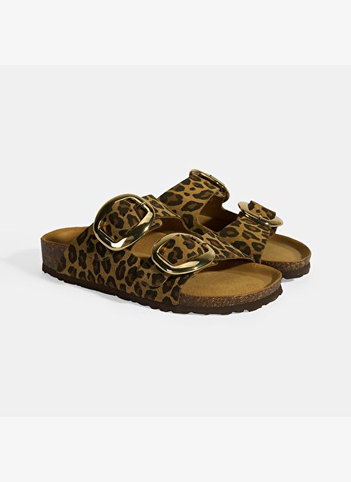 Leopar Kadın Toka Detaylı Süet Terlik - Görsel 3