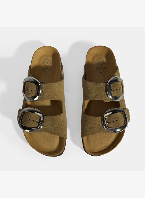 Vizon Kadın Toka Detaylı Süet Terlik - Görsel 6