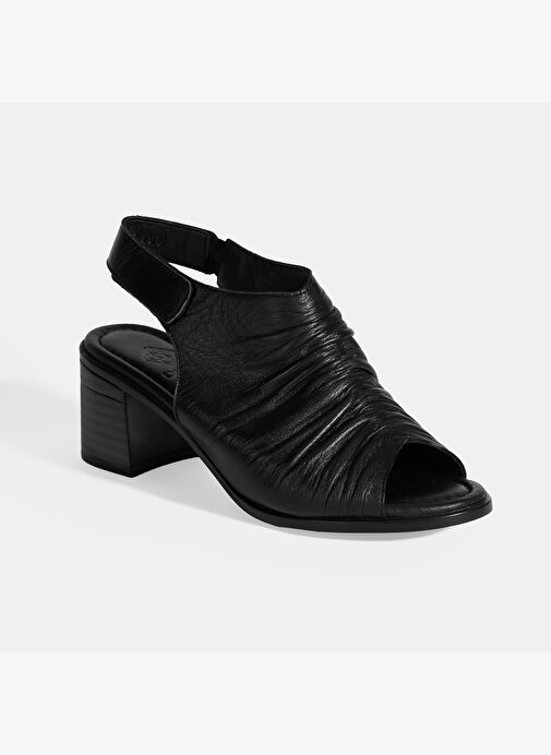 Siyah Kadın Cırt Cırtlı Deri Sandalet - Görsel 6