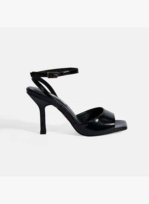 Kadın Siyah Ayarlanabilir Tokalı Rugan Topuklu Sandalet - Görsel 2