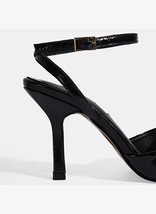 Kadın Siyah Ayarlanabilir Tokalı Rugan Topuklu Sandalet - Görsel 8