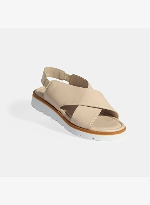 Krem Kadın Lastik Bantlı Deri Sandalet - Görsel 6