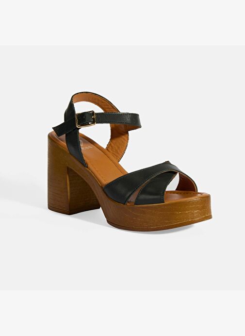 Siyah Kadın Toka Detaylı Deri Sandalet - Görsel 6