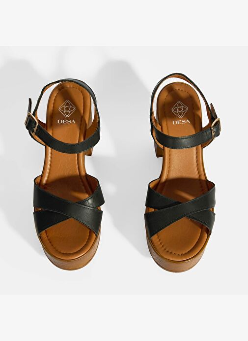 Siyah Kadın Toka Detaylı Deri Sandalet - Görsel 8