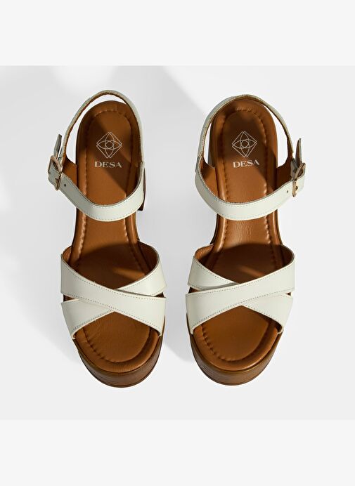 Beyaz Kadın Toka Detaylı Deri Sandalet - Görsel 7