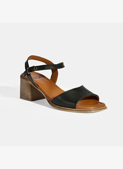 Siyah Kadın Toka Detaylı Deri Sandalet - Görsel 5