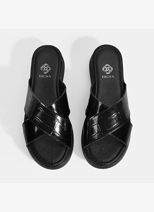 Kadın Siyah Dolgu Topuklu Deri Terlik - Görsel 6