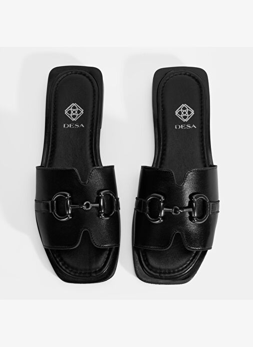 Kadın Siyah Metal Toka Aksesuarlı Deri Terlik - Görsel 8