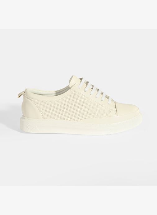 Kadın Beyaz Deri Bağcıklı Spor Ayakkabı - Görsel 3