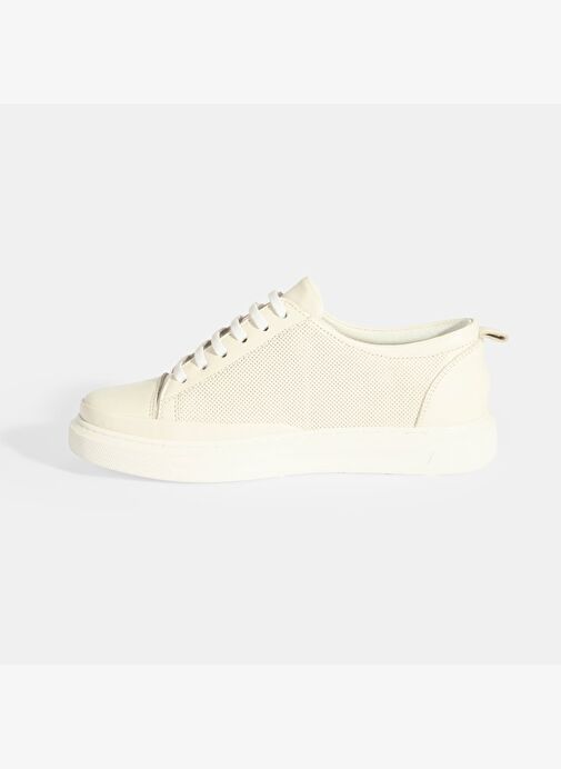 Kadın Beyaz Deri Bağcıklı Spor Ayakkabı - Görsel 4